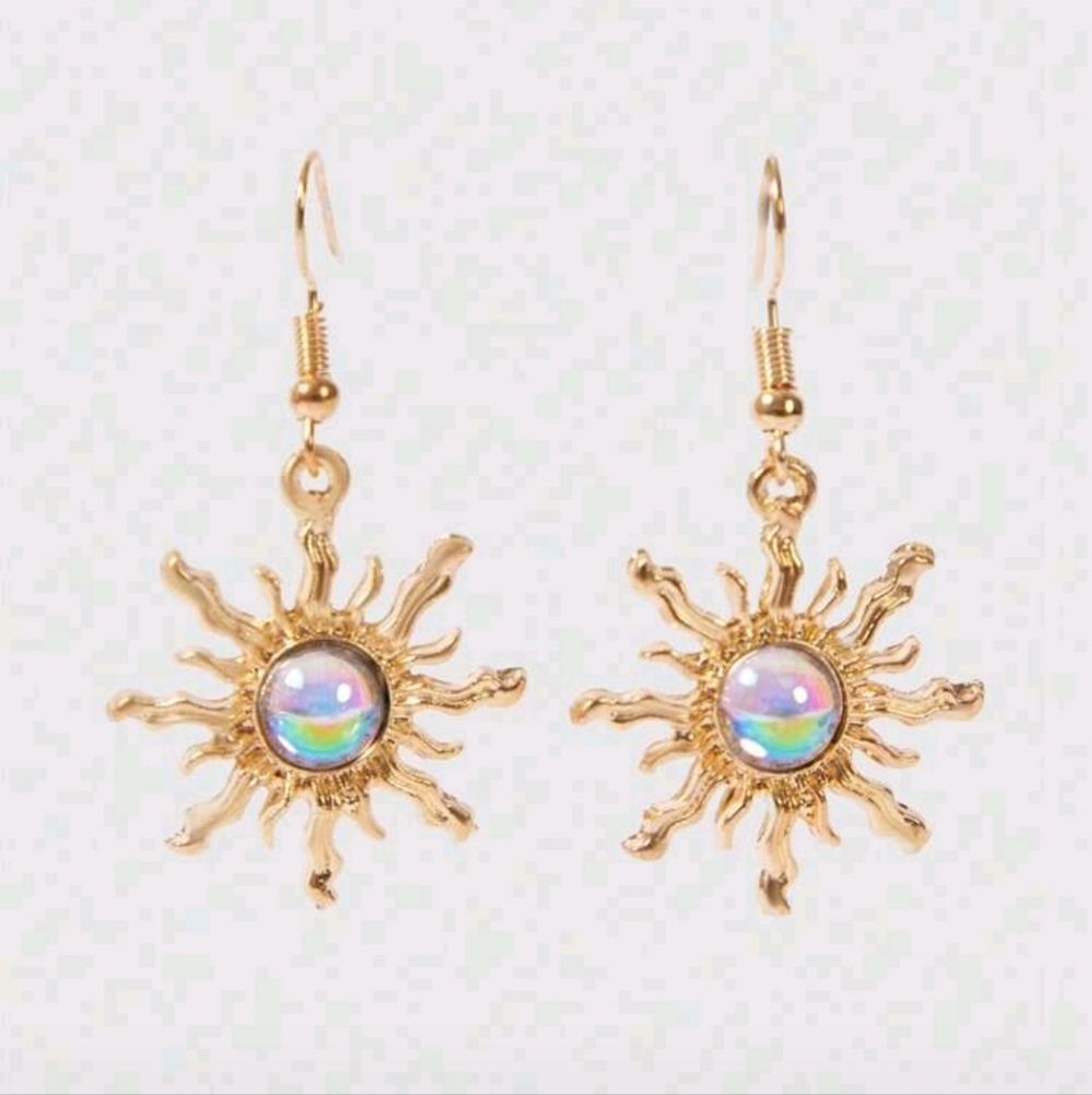 Gold Sunburst Earrings with Iridescent Center